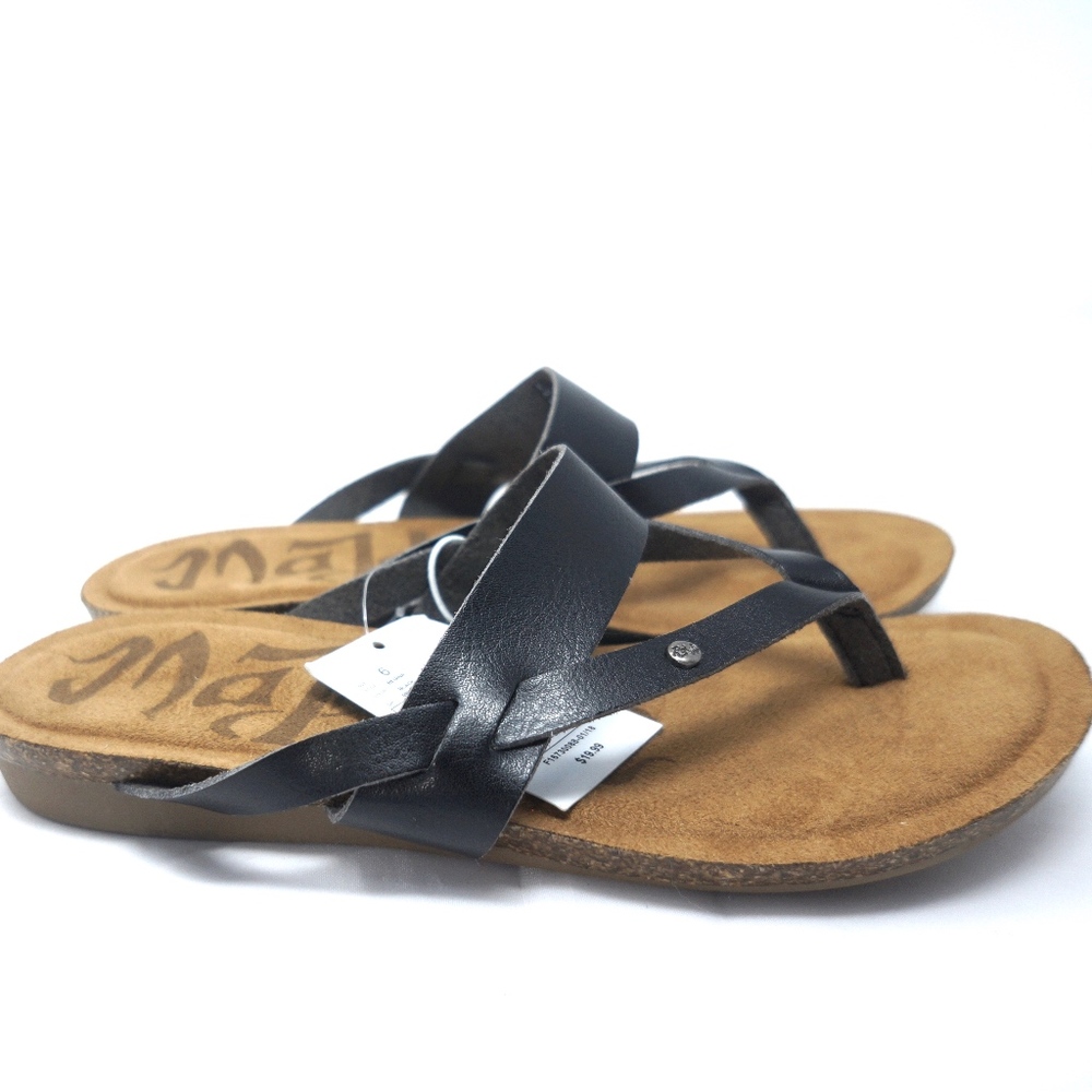 Flip Flop Sandals Black Vegan Leather Size 6